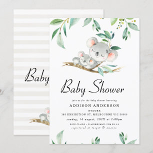 Koala Beer en gebladerte Baby shower Uitnodiging