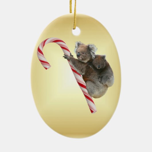 Koala Beer en Joey Cub Candy Cane Keramisch Ornament (Achterkant)