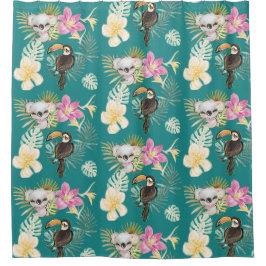 Koala Beer en Toucan Bird Blauwgroen Pattern Douchegordijn