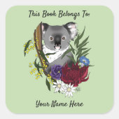 Koala Beer Green Bookplate Vierkante Sticker (Voorkant)