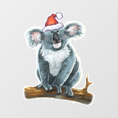 Koala-Beer in een Santa Hat Window Cling Raamsticker (Vel)