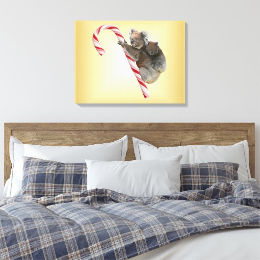 Koala Beer Mum en Joey Candy Cane Canvas Afdruk (Insitu (Slaapkamer))