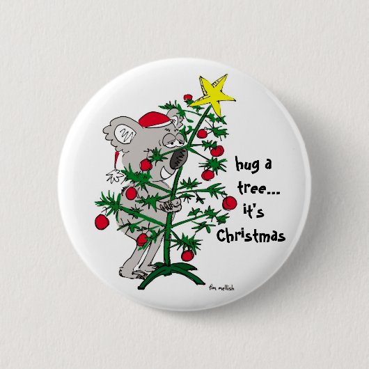 Koala beer omhelst kerstboom ronde button 5,7 cm (Voorkant)