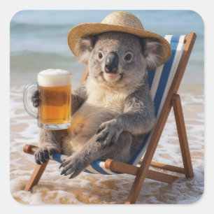 Koala Beer op een Strand Vierkante Sticker