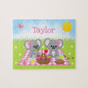 Koala Beer Picknick Meisje Roze Gingham Legpuzzel