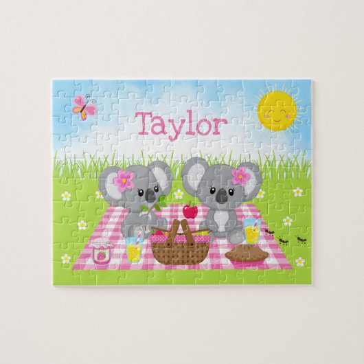 Koala Beer Picnic Girl Pink Gingham Legpuzzel (Horizontaal)