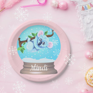 Koala beer schattige sneeuwroze wereldbol papieren bordje