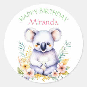 Koala Beer thema Meisje's Happy Birthday Ronde Sticker