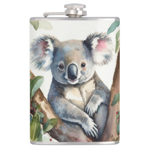 Koala-beer zittend in de gomboom heupfles