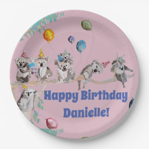 Koala Beren Birthday Party Animal Girls roze Papieren Bordje