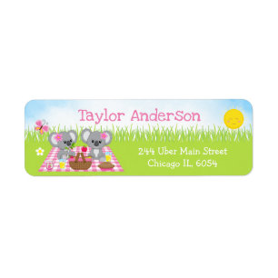 Koala Beren Picknick Meisje Roze Gingham Etiket