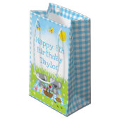 Koala Beren Picnic Blue Gingham Happy Birthday Klein Cadeauzakje (Voorkant Gekanteld)