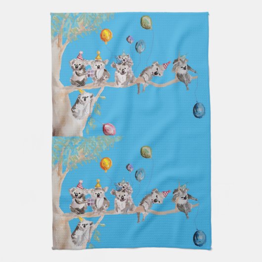 Koala Birthday Party Koalas Cute Blue Tea Towel Theedoek (Verticaal)