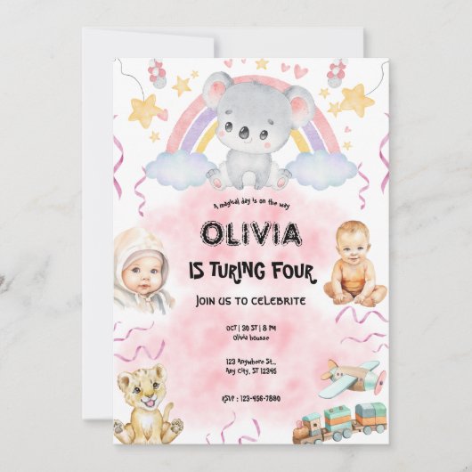 Koala Birthday pink Kaart (Voorkant)