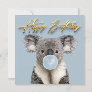 Koala Blaast Blauwe Kauwgom Bubbel Kaart