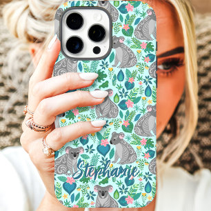 Koala Bloemmotief Aangepaste Naam iPhone 16 Pro Hoesje