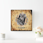 Koala breekt door een papieren zakenklok. ~ vierkante klok (Huis)