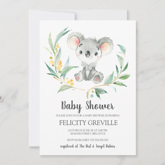 Koala Bush Baby | Invitations de douche bébé (Devant)
