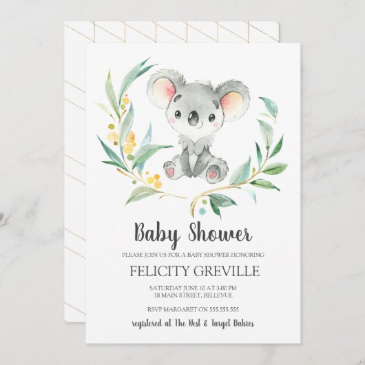Koala Bush Baby | Invitations de douche bébé (Devant / Derrière)