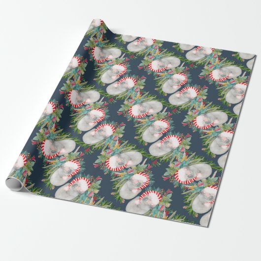 Koala Christmas Blue Wrapping Paper Cadeaupapier (Uitgerold)