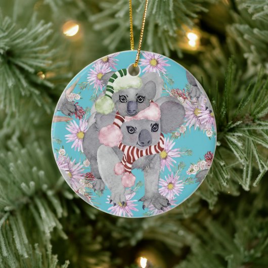 Koala Christmas Botanical  Blauw Keramisch Ornament (Boom)