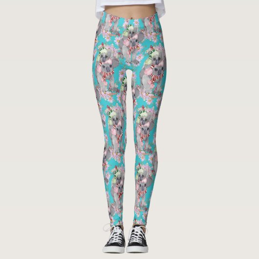 Koala Christmas Botanical  Blauw Leggings (Voorkant)