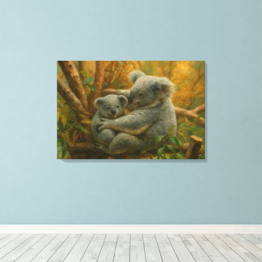 Koala Companions - Realistisch Wildlife Pair Canvas Afdruk (Insitu (Houten vloer))