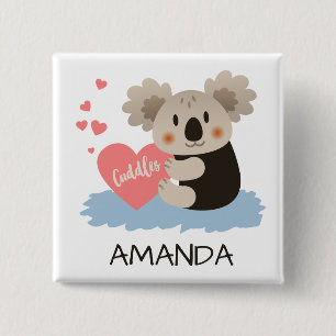 Koala Cuddles ID386 Vierkante Button 5,1 Cm