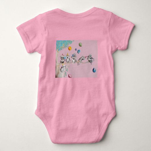 Koala Cute First Birthday pastel Pink Waterverf Romper (Achterkant)