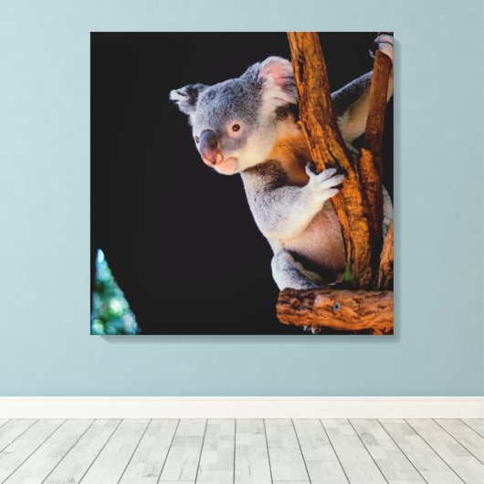 Koala Cute in Tree Grey Canvas Afdruk (Insitu (Houten vloer))