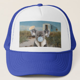 Koala die kauwgom blaast op het strand trucker pet