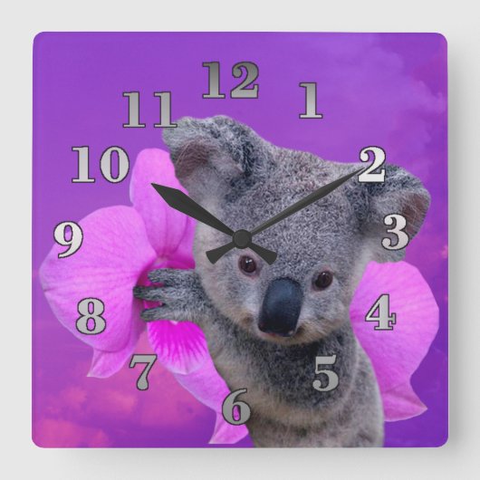 Koala en Orchid Vierkante Klok (Voorkant)