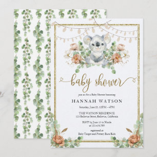 Koala Eucalyptus Woodland Boho Baby shower Kaart