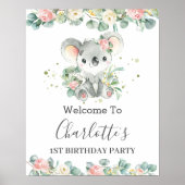 Koala Floral Greenery Baby shower Birthday Welkom Poster (Voorkant)