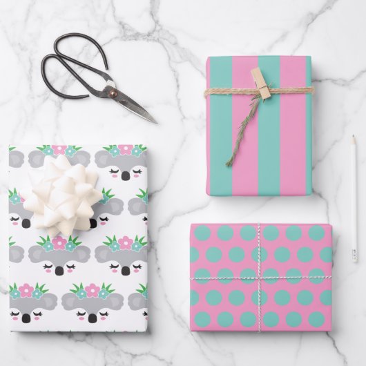 Koala Floral Pastel Wrapping Paper Sheet (Voorkant)