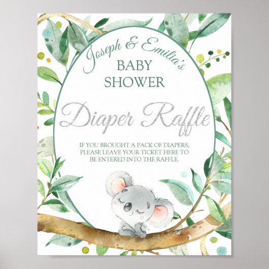 Koala Gender Neutral Baby shower Diaper Raffle Poster (Voorkant)