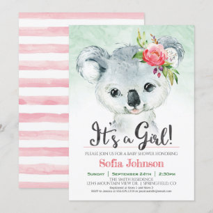Koala Girl Baby shower Kaart