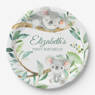 Koala Green en Gray Gender Neutral Baby Birthday Papieren Bordje