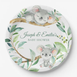 Koala Groen en Grijs Genderneutraal Baby shower Papieren Bordje