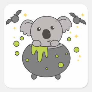 Koala Happy Halloween Cauldron Bat Square Sticker