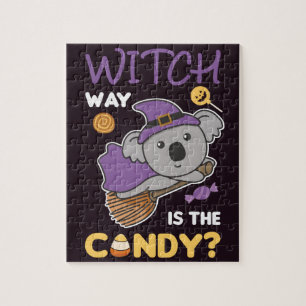 Koala Hexe Witch Way is het Snoep Happy Halloween Legpuzzel