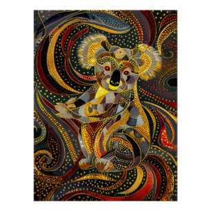 Koala in Aboriginal Dot Art Style Perfect Poster