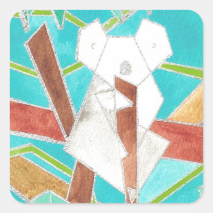 Koala in boom originele abstracte kunst vierkante sticker