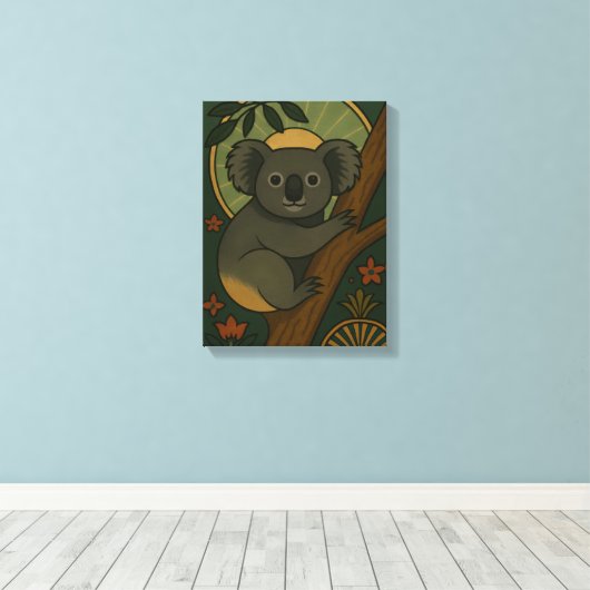 Koala in het botanische mandala canvas afdruk (Insitu (Houten vloer))