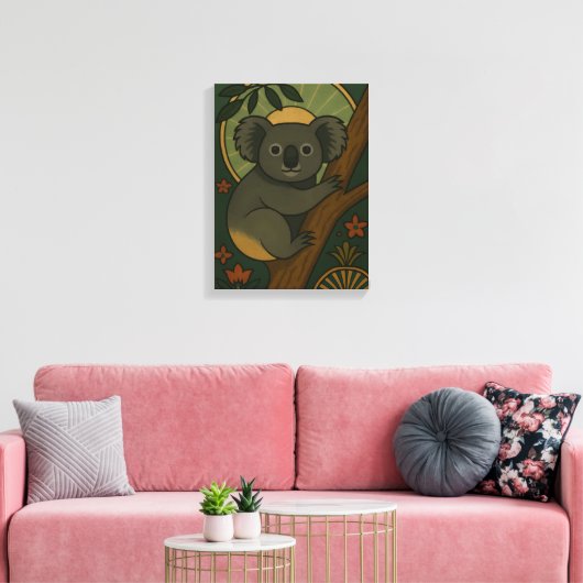 Koala in het botanische mandala canvas afdruk (Insitu (Woonkamer))