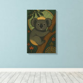 Koala in het botanische mandala canvas afdruk (Insitu (Houten vloer))