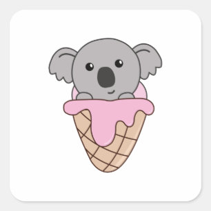Koala in Ice Cream Cone Ice Cream Kawaii Koalas Vierkante Sticker