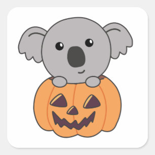 Koala in Pumpkin Oranje Koalas Halloween Bärchen Vierkante Sticker