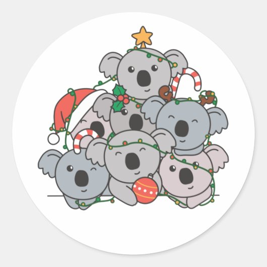 Koala kerstboom Funny Animal Kerstmis Ronde Sticker (Voorkant)