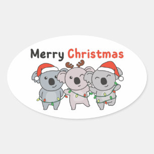 Koala Kerstdieren Koalas Merry Kerstmis Cla Ovale Sticker